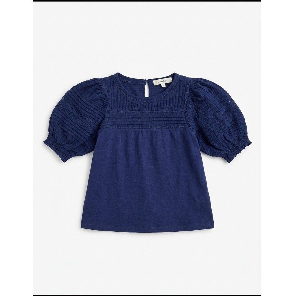 LOFT Navy Blue Puff Sleeve Smock Top XXS Petite Cotton Eyelet Boho Blouse